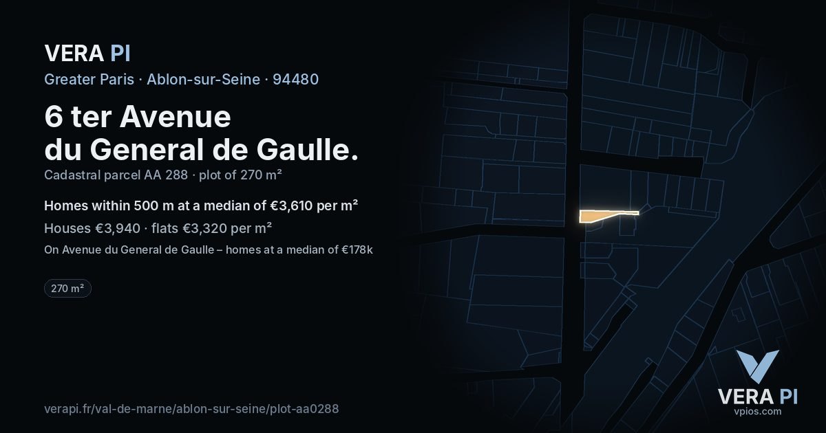 6 ter Avenue du General de Gaulle, Ablon-sur-Seine at night – the plot lit, the parcels around coloured by the prices near them