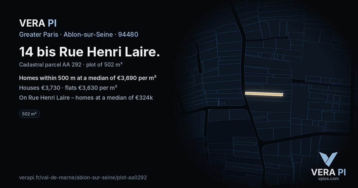 14 bis Rue Henri Laire, Ablon-sur-Seine at night – the plot lit, the parcels around coloured by the prices near them