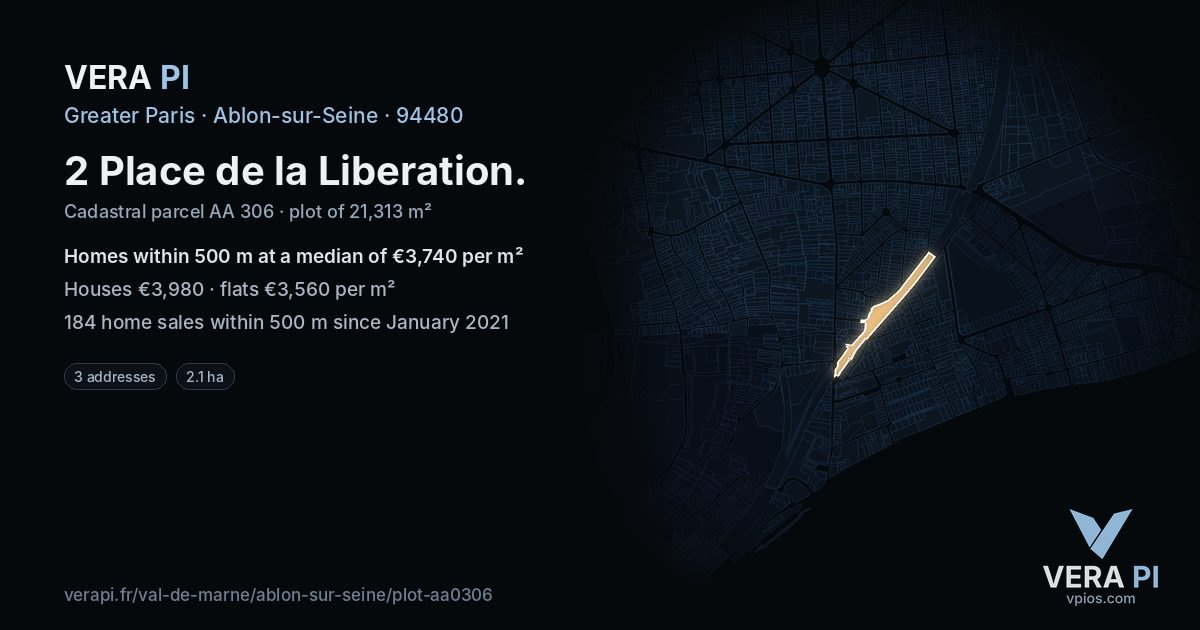 2 Place de la Liberation, Ablon-sur-Seine at night – the plot lit, the parcels around coloured by the prices near them