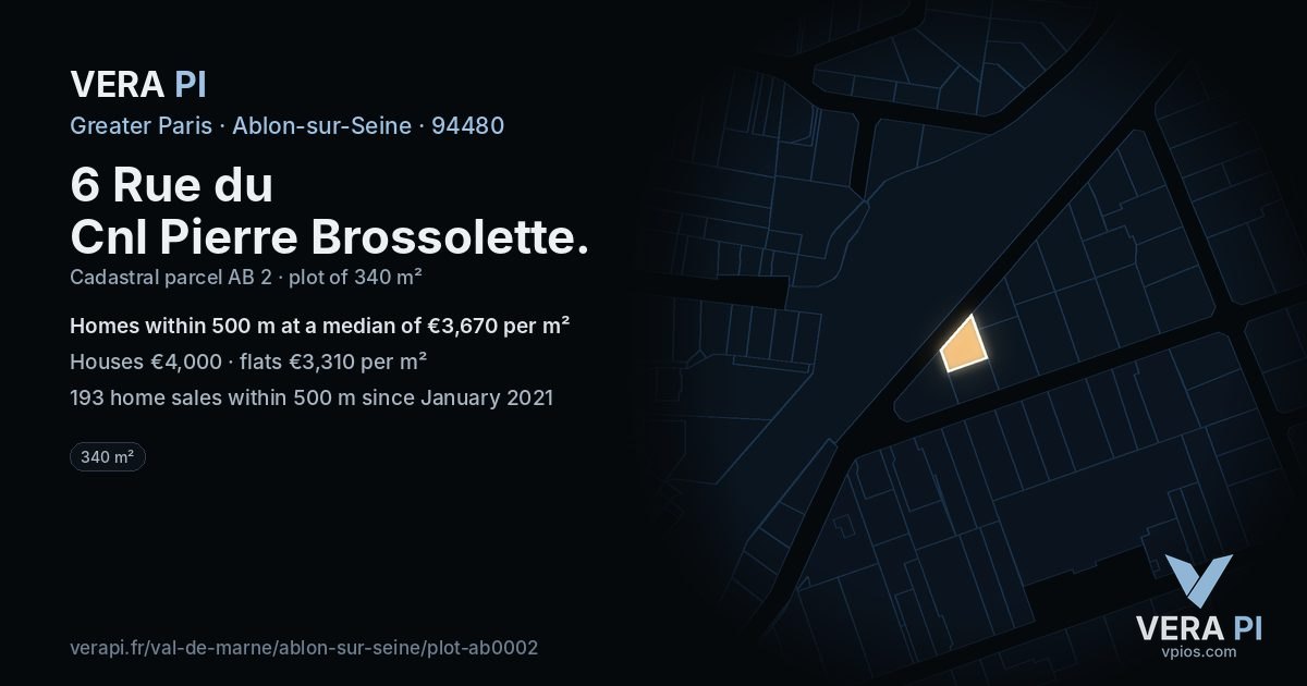 6 Rue du Cnl Pierre Brossolette, Ablon-sur-Seine at night – the plot lit, the parcels around coloured by the prices near them