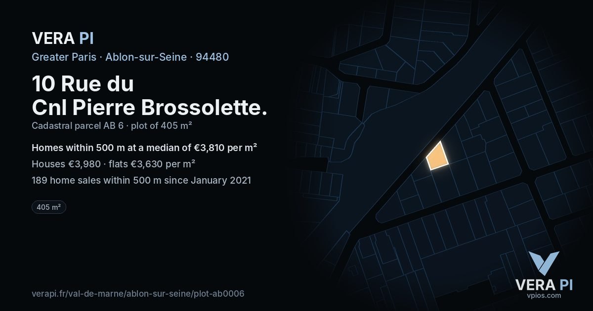 10 Rue du Cnl Pierre Brossolette, Ablon-sur-Seine at night – the plot lit, the parcels around coloured by the prices near them