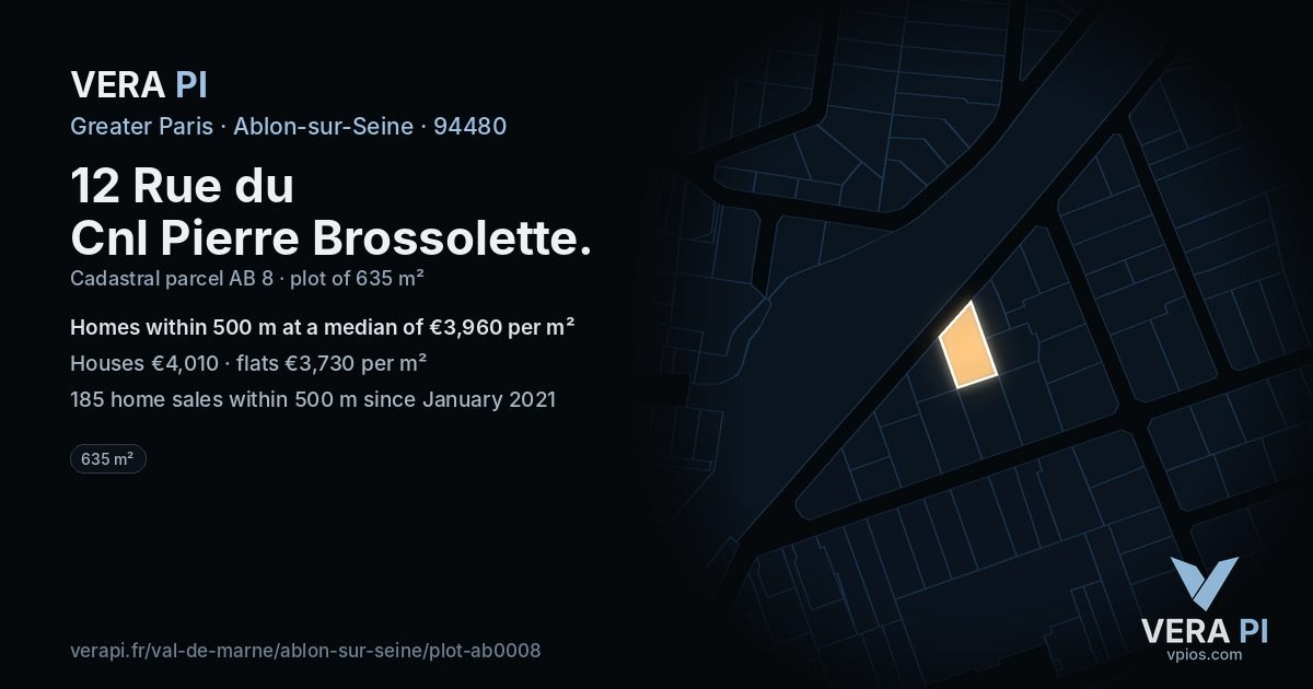 12 Rue du Cnl Pierre Brossolette, Ablon-sur-Seine at night – the plot lit, the parcels around coloured by the prices near them