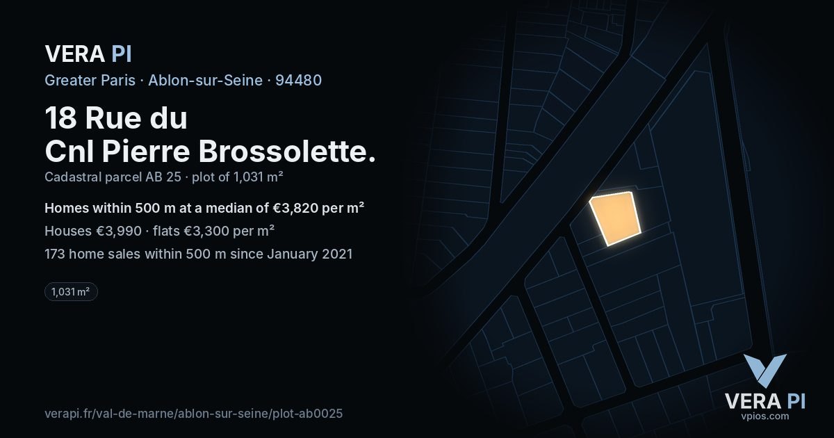 18 Rue du Cnl Pierre Brossolette, Ablon-sur-Seine at night – the plot lit, the parcels around coloured by the prices near them
