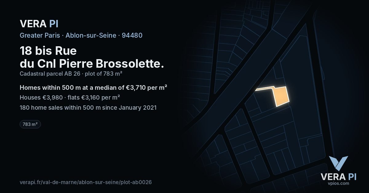 18 bis Rue du Cnl Pierre Brossolette, Ablon-sur-Seine at night – the plot lit, the parcels around coloured by the prices near them
