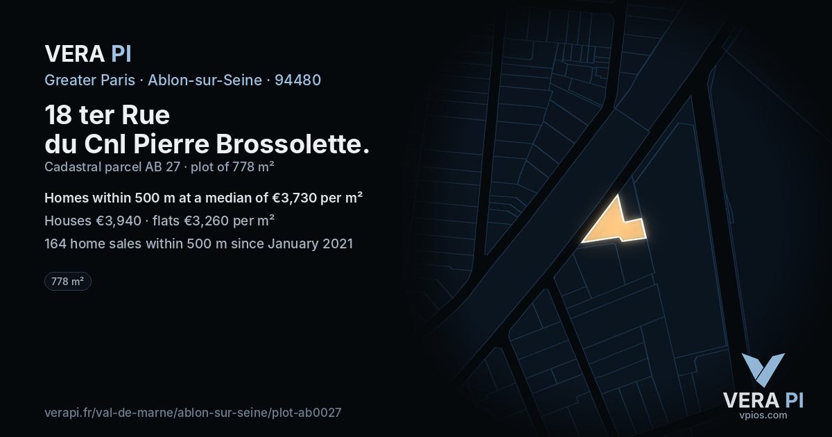 18 ter Rue du Cnl Pierre Brossolette, Ablon-sur-Seine at night – the plot lit, the parcels around coloured by the prices near them