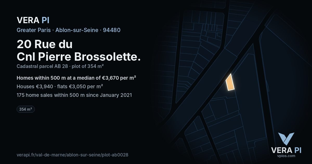 20 Rue du Cnl Pierre Brossolette, Ablon-sur-Seine at night – the plot lit, the parcels around coloured by the prices near them
