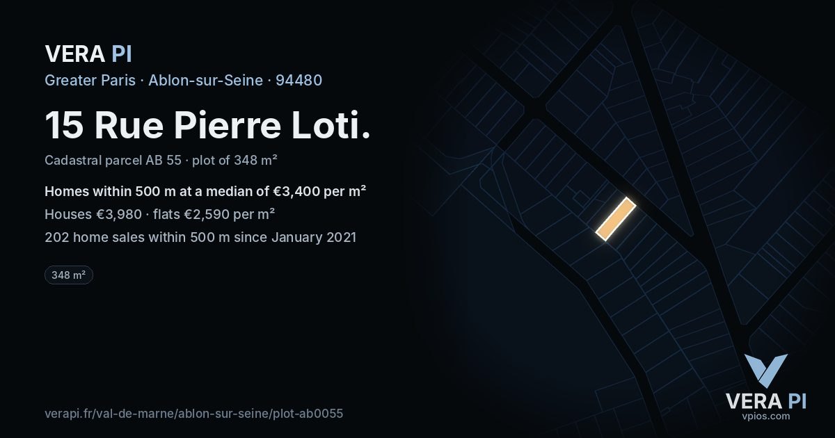 15 Rue Pierre Loti, Ablon-sur-Seine at night – the plot lit, the parcels around coloured by the prices near them
