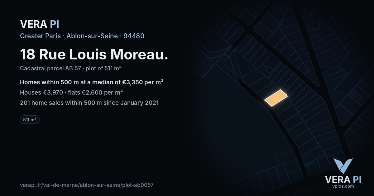 18 Rue Louis Moreau, Ablon-sur-Seine at night – the plot lit, the parcels around coloured by the prices near them