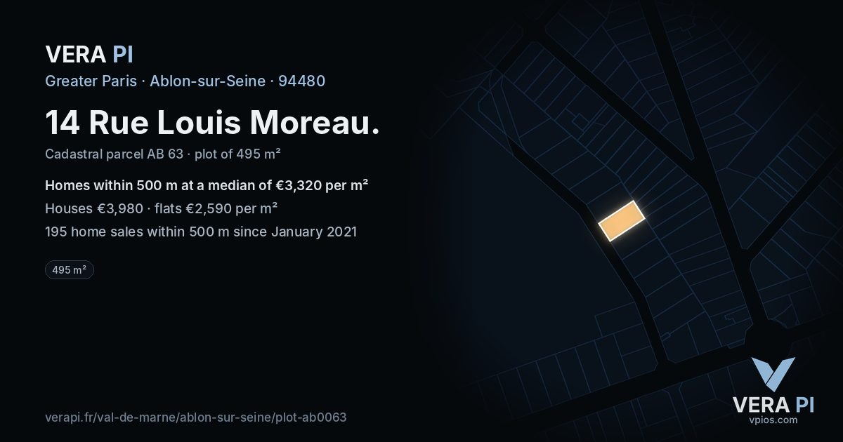 14 Rue Louis Moreau, Ablon-sur-Seine at night – the plot lit, the parcels around coloured by the prices near them