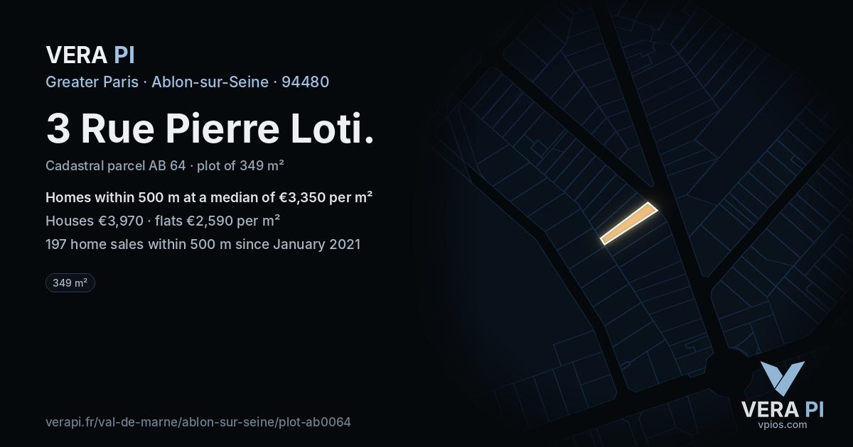 3 Rue Pierre Loti, Ablon-sur-Seine at night – the plot lit, the parcels around coloured by the prices near them