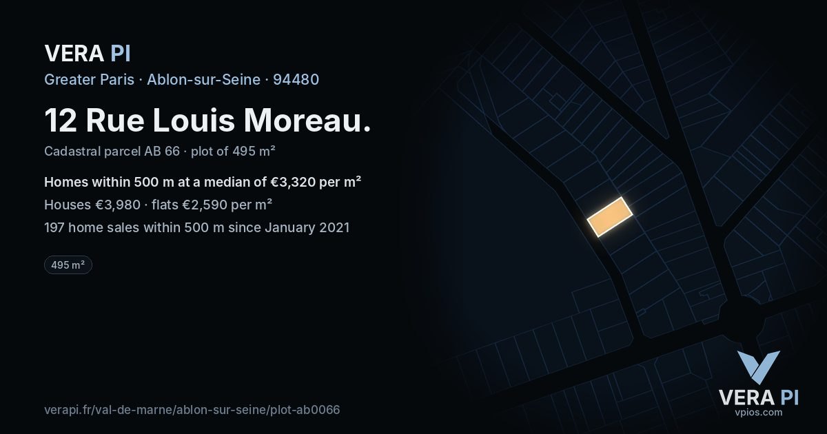 12 Rue Louis Moreau, Ablon-sur-Seine at night – the plot lit, the parcels around coloured by the prices near them