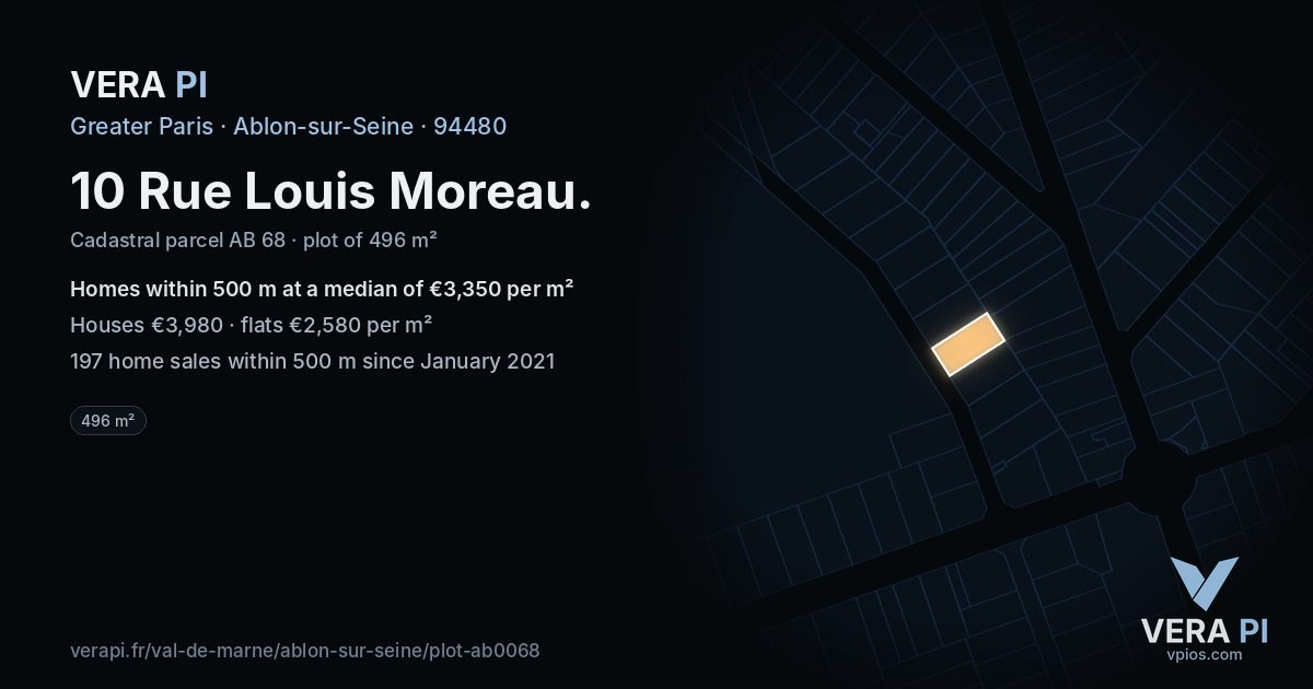 10 Rue Louis Moreau, Ablon-sur-Seine at night – the plot lit, the parcels around coloured by the prices near them