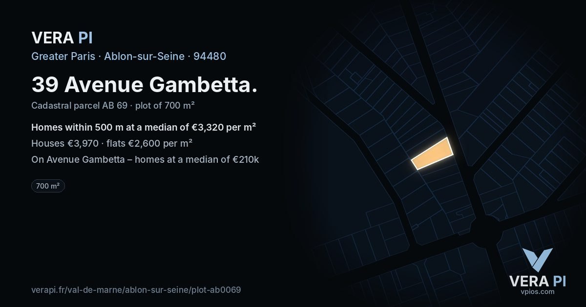 39 Avenue Gambetta, Ablon-sur-Seine at night – the plot lit, the parcels around coloured by the prices near them