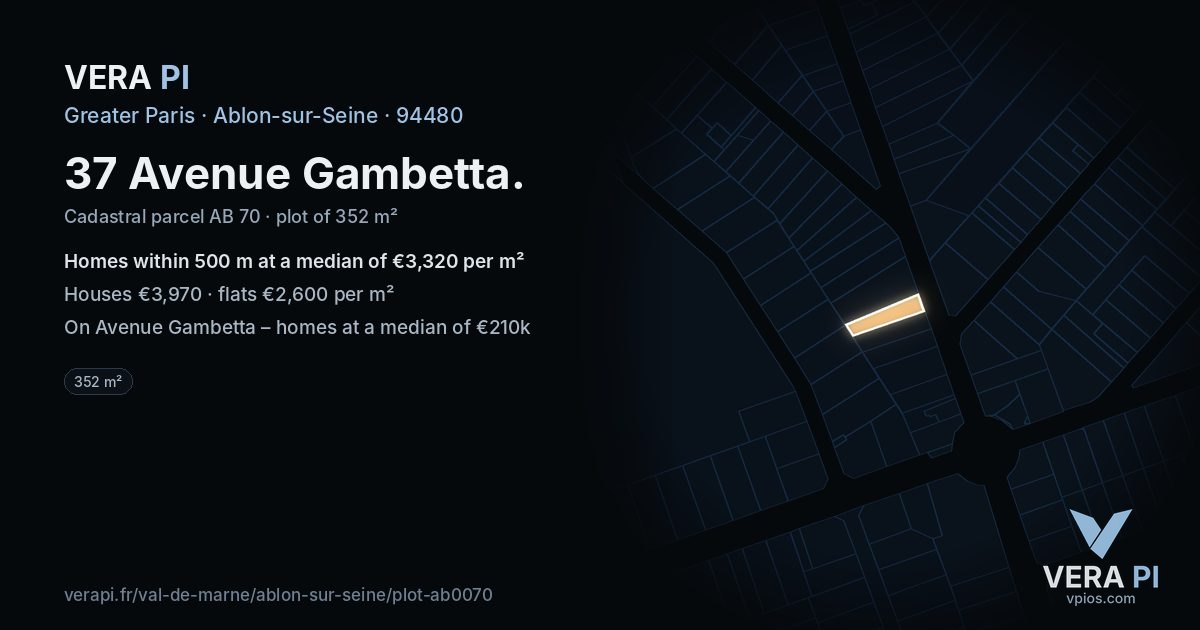 37 Avenue Gambetta, Ablon-sur-Seine at night – the plot lit, the parcels around coloured by the prices near them