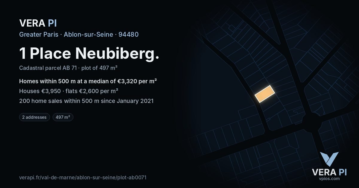 1 Place Neubiberg, Ablon-sur-Seine at night – the plot lit, the parcels around coloured by the prices near them