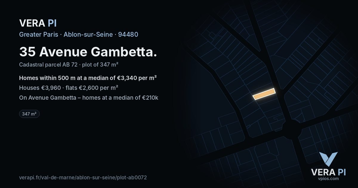 35 Avenue Gambetta, Ablon-sur-Seine at night – the plot lit, the parcels around coloured by the prices near them
