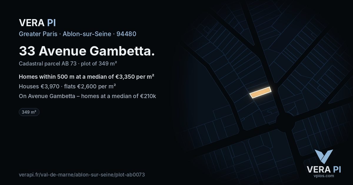 33 Avenue Gambetta, Ablon-sur-Seine at night – the plot lit, the parcels around coloured by the prices near them