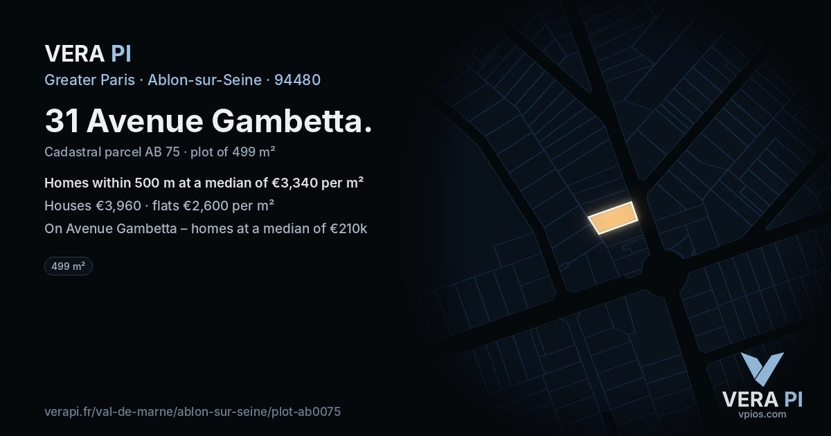 31 Avenue Gambetta, Ablon-sur-Seine at night – the plot lit, the parcels around coloured by the prices near them