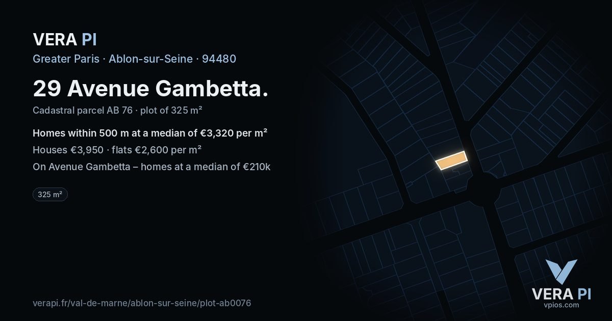 29 Avenue Gambetta, Ablon-sur-Seine at night – the plot lit, the parcels around coloured by the prices near them