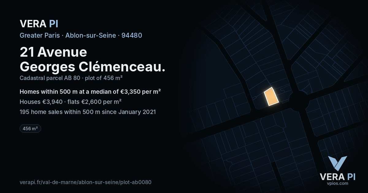 21 Avenue Georges Clémenceau, Ablon-sur-Seine at night – the plot lit, the parcels around coloured by the prices near them