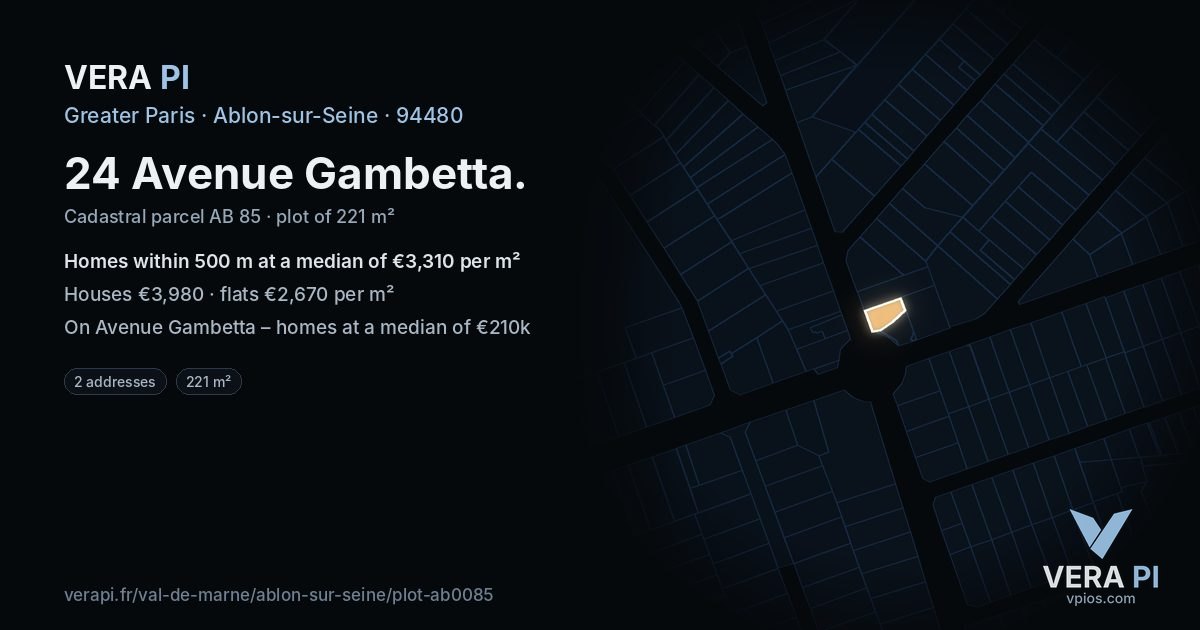 24 Avenue Gambetta, Ablon-sur-Seine at night – the plot lit, the parcels around coloured by the prices near them