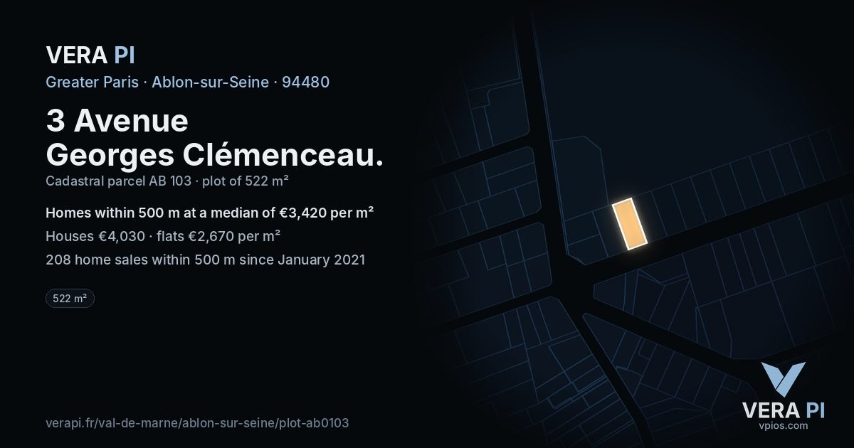 3 Avenue Georges Clémenceau, Ablon-sur-Seine at night – the plot lit, the parcels around coloured by the prices near them