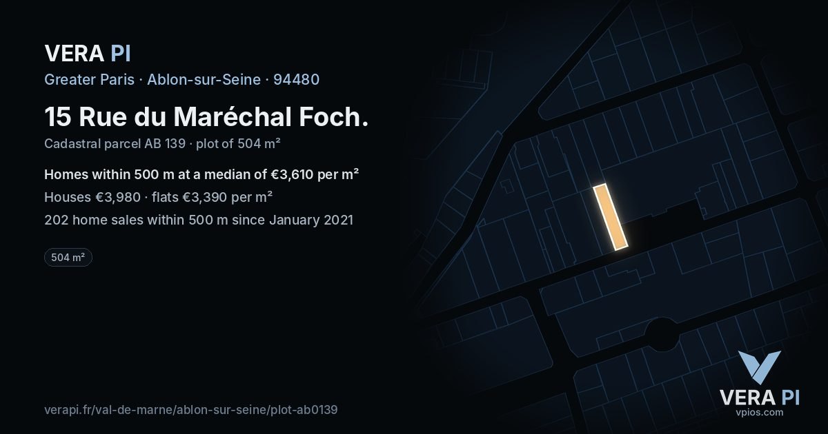 15 Rue du Maréchal Foch, Ablon-sur-Seine at night – the plot lit, the parcels around coloured by the prices near them