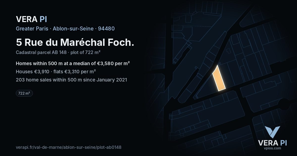5 Rue du Maréchal Foch, Ablon-sur-Seine at night – the plot lit, the parcels around coloured by the prices near them
