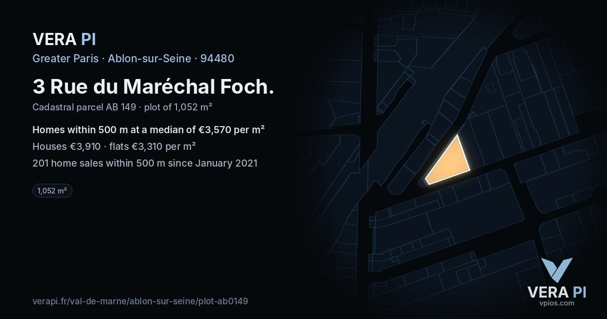 3 Rue du Maréchal Foch, Ablon-sur-Seine at night – the plot lit, the parcels around coloured by the prices near them