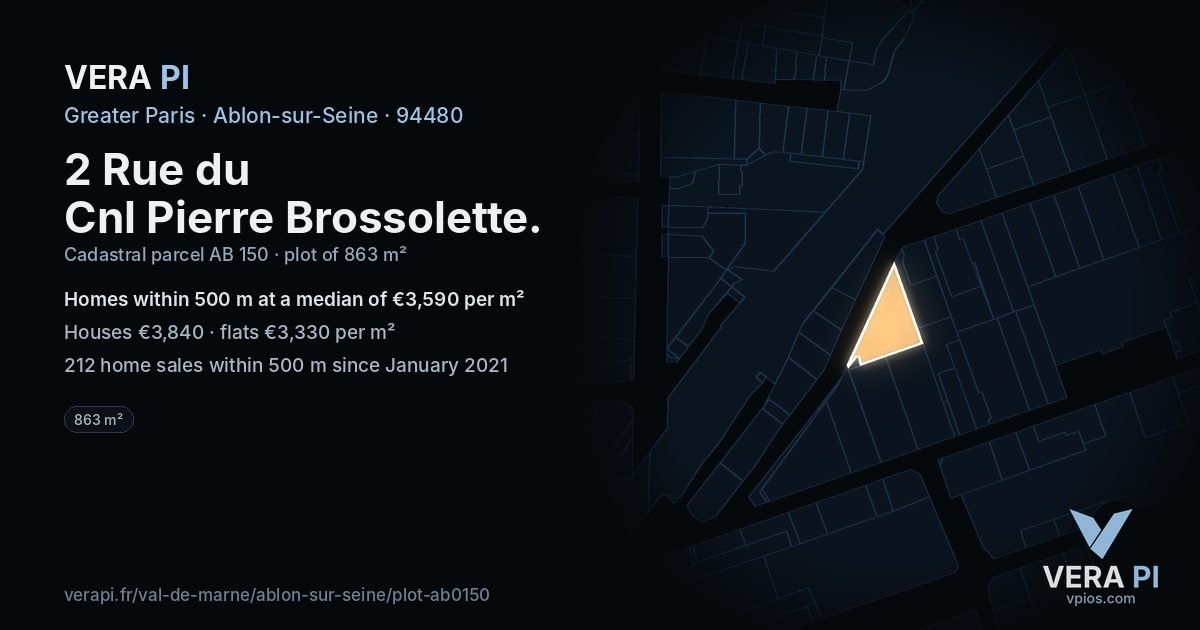 2 Rue du Cnl Pierre Brossolette, Ablon-sur-Seine at night – the plot lit, the parcels around coloured by the prices near them
