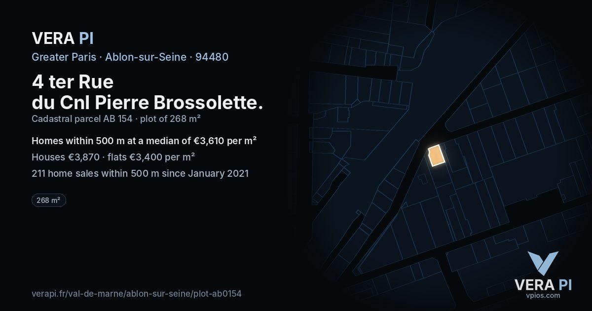 4 ter Rue du Cnl Pierre Brossolette, Ablon-sur-Seine at night – the plot lit, the parcels around coloured by the prices near them