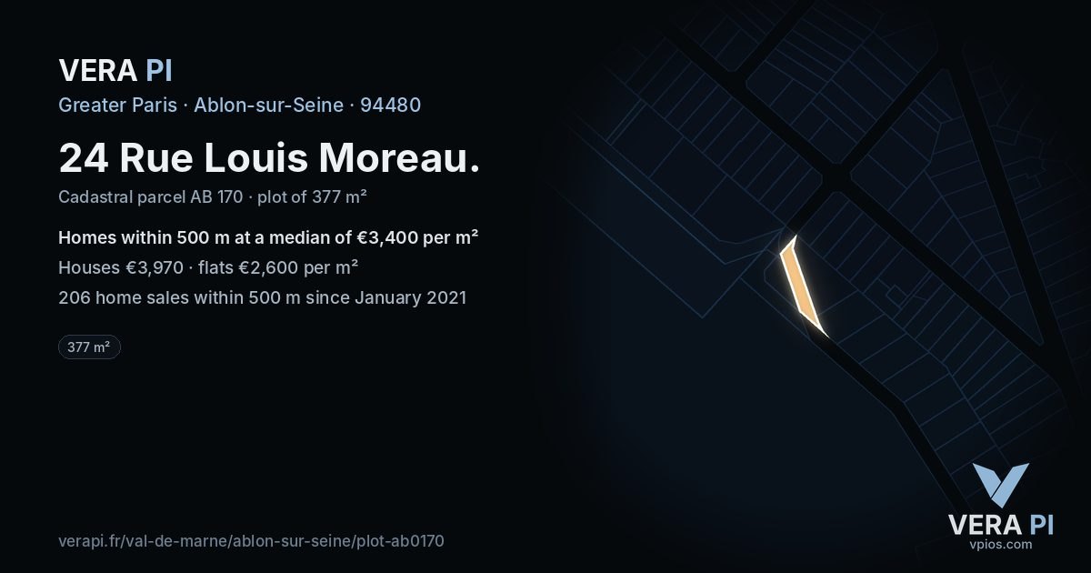 24 Rue Louis Moreau, Ablon-sur-Seine at night – the plot lit, the parcels around coloured by the prices near them