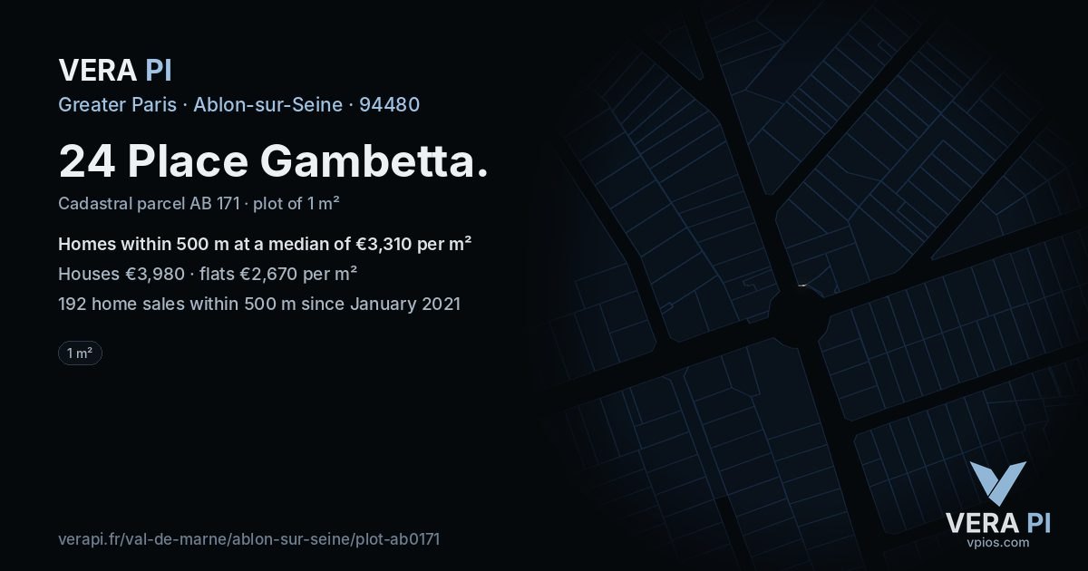 24 Place Gambetta, Ablon-sur-Seine at night – the plot lit, the parcels around coloured by the prices near them
