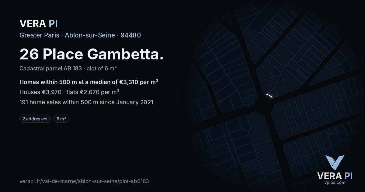 26 Place Gambetta, Ablon-sur-Seine at night – the plot lit, the parcels around coloured by the prices near them