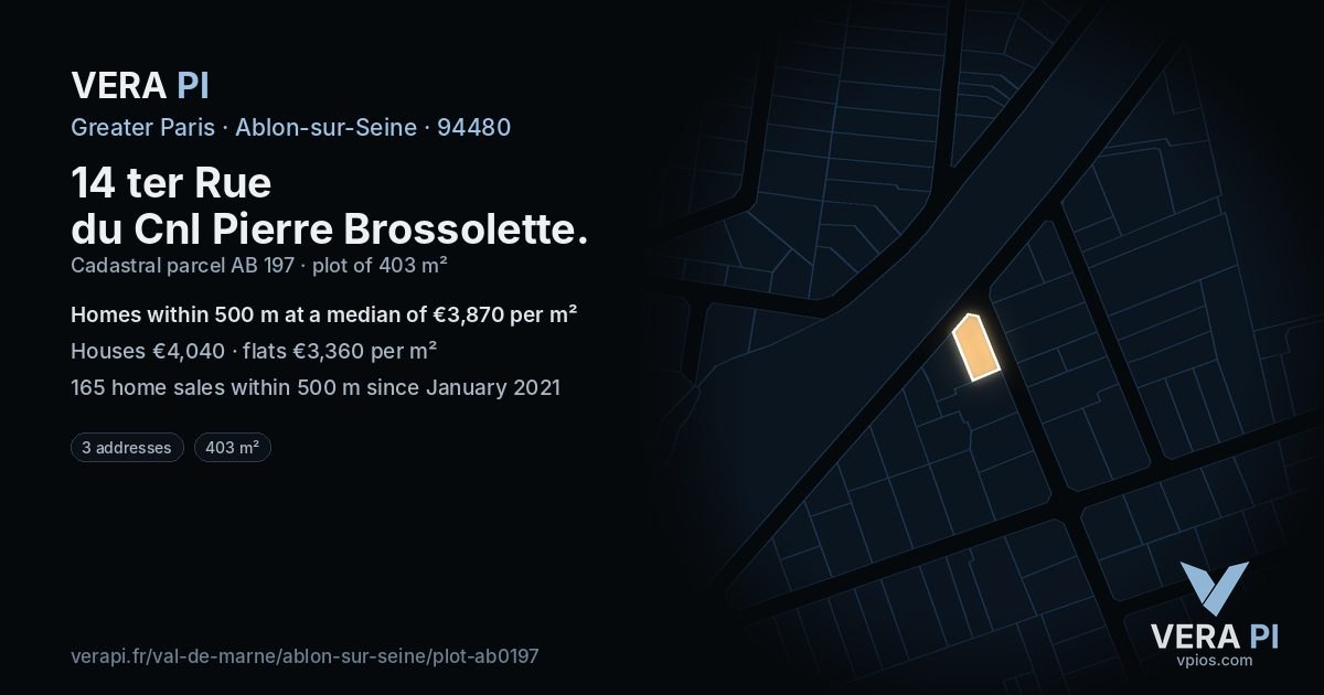 14 ter Rue du Cnl Pierre Brossolette, Ablon-sur-Seine at night – the plot lit, the parcels around coloured by the prices near them