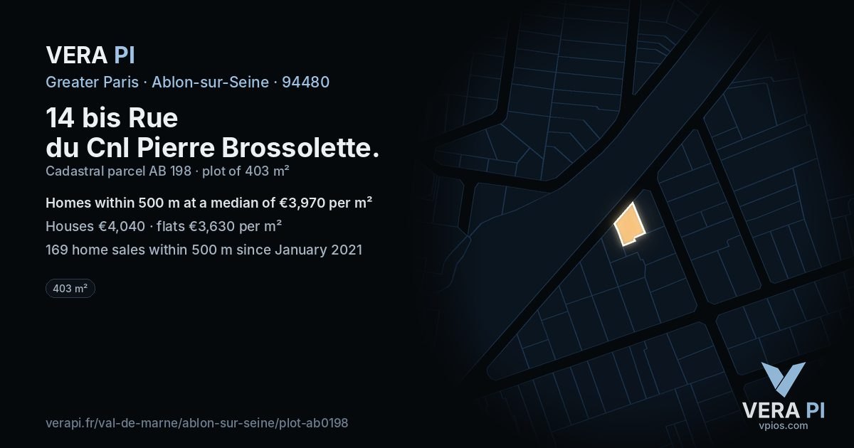 14 bis Rue du Cnl Pierre Brossolette, Ablon-sur-Seine at night – the plot lit, the parcels around coloured by the prices near them