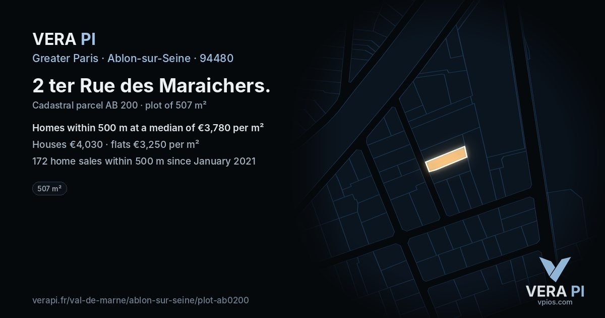 2 ter Rue des Maraichers, Ablon-sur-Seine at night – the plot lit, the parcels around coloured by the prices near them