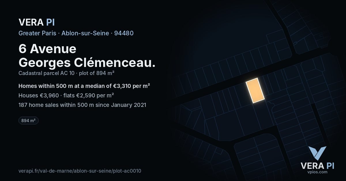 6 Avenue Georges Clémenceau, Ablon-sur-Seine at night – the plot lit, the parcels around coloured by the prices near them
