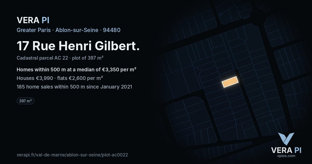 17 Rue Henri Gilbert, Ablon-sur-Seine at night – the plot lit, the parcels around coloured by the prices near them