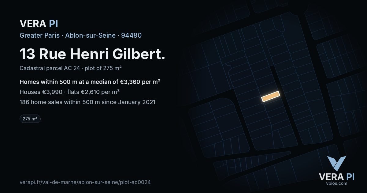 13 Rue Henri Gilbert, Ablon-sur-Seine at night – the plot lit, the parcels around coloured by the prices near them