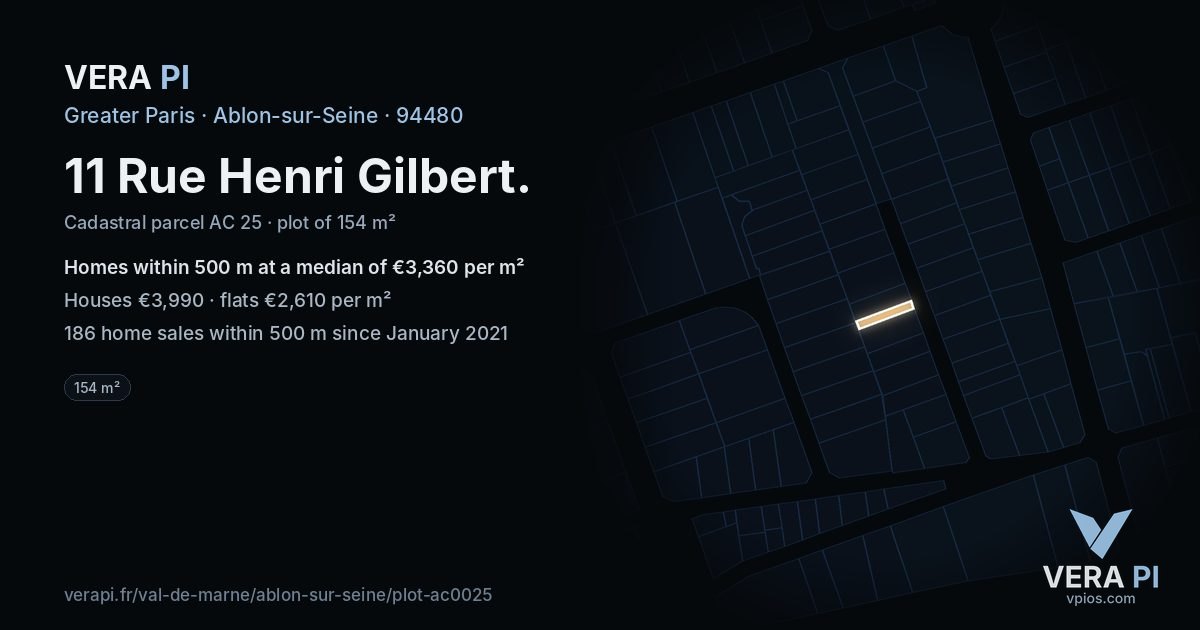 11 Rue Henri Gilbert, Ablon-sur-Seine at night – the plot lit, the parcels around coloured by the prices near them