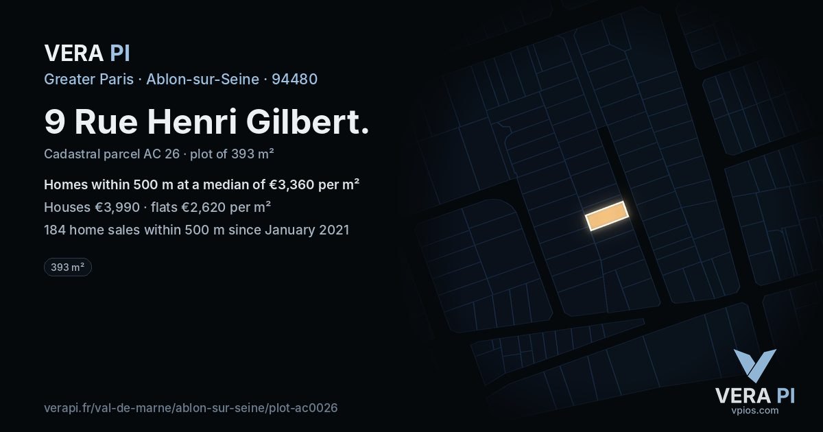 9 Rue Henri Gilbert, Ablon-sur-Seine at night – the plot lit, the parcels around coloured by the prices near them