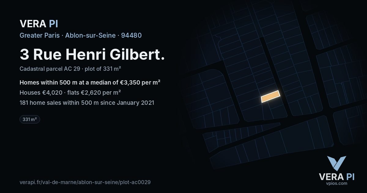 3 Rue Henri Gilbert, Ablon-sur-Seine at night – the plot lit, the parcels around coloured by the prices near them