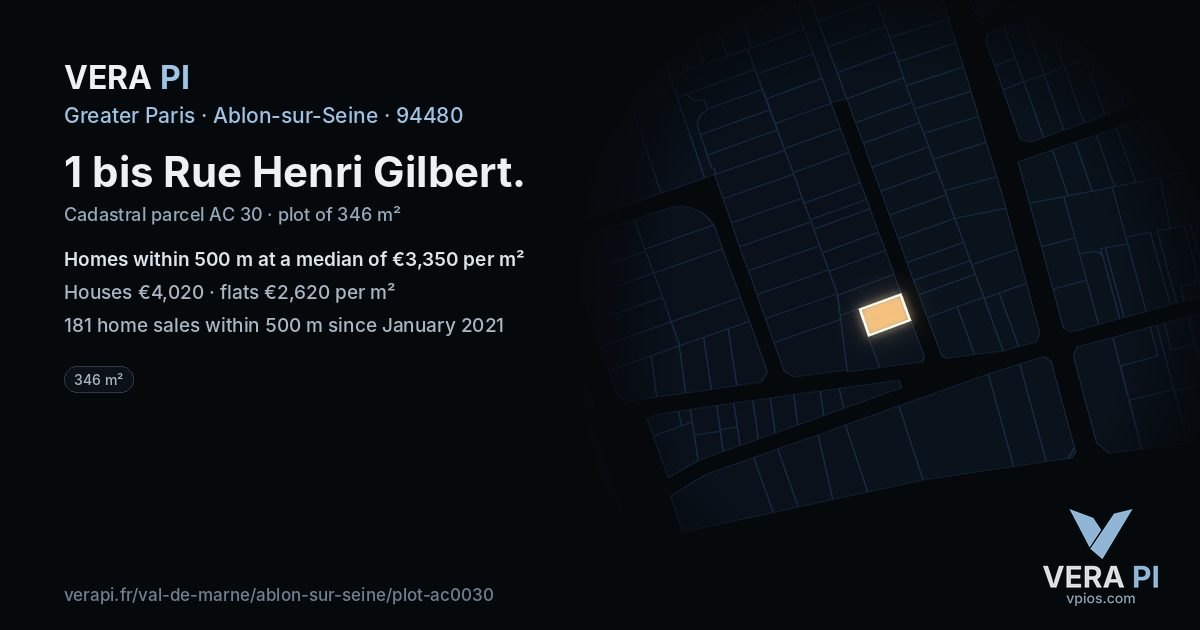 1 bis Rue Henri Gilbert, Ablon-sur-Seine at night – the plot lit, the parcels around coloured by the prices near them