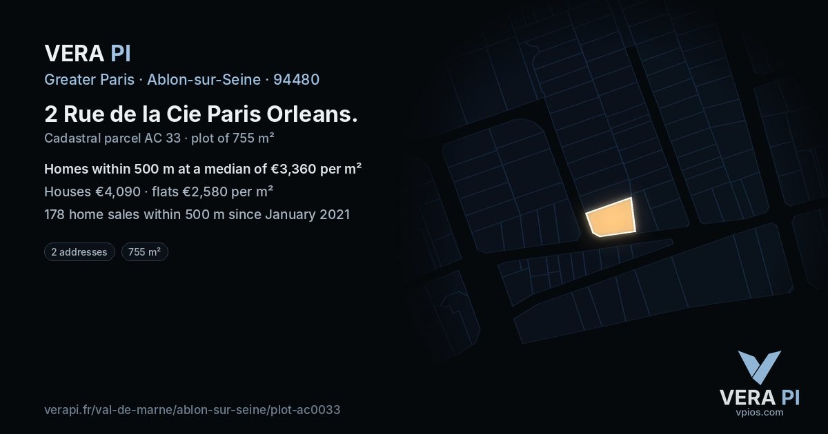 2 Rue de la Cie Paris Orleans, Ablon-sur-Seine at night – the plot lit, the parcels around coloured by the prices near them
