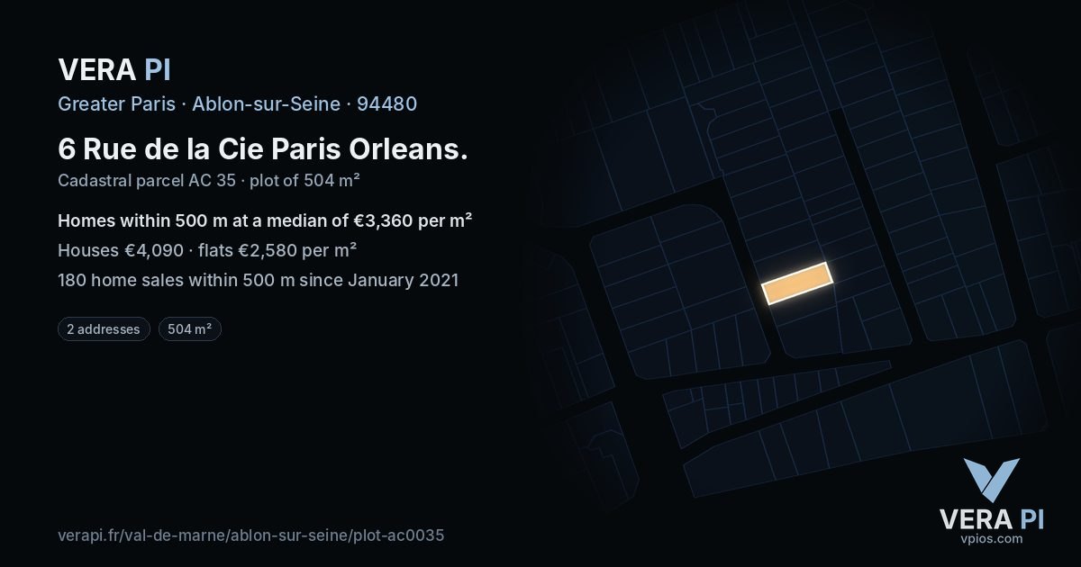 6 Rue de la Cie Paris Orleans, Ablon-sur-Seine at night – the plot lit, the parcels around coloured by the prices near them