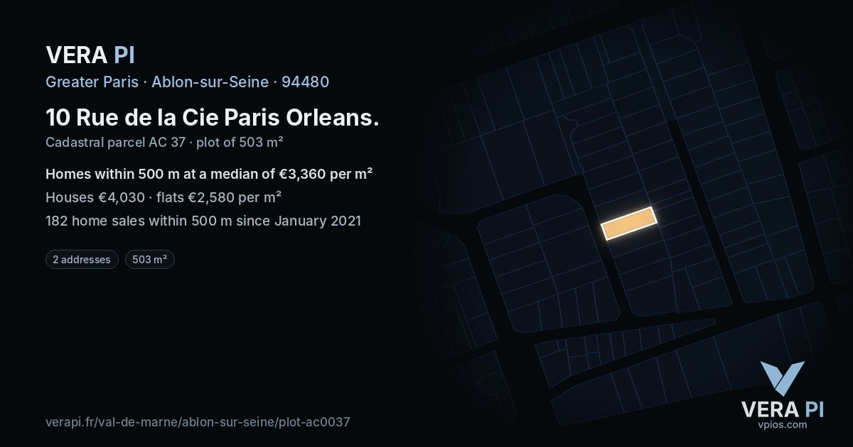 10 Rue de la Cie Paris Orleans, Ablon-sur-Seine at night – the plot lit, the parcels around coloured by the prices near them