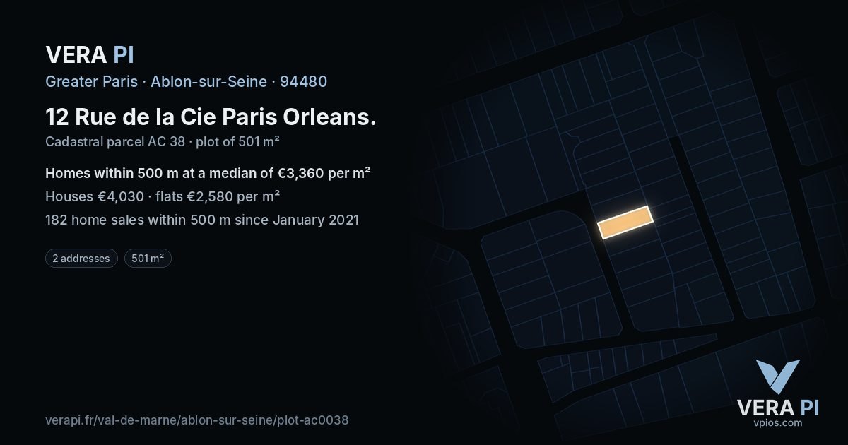 12 Rue de la Cie Paris Orleans, Ablon-sur-Seine at night – the plot lit, the parcels around coloured by the prices near them