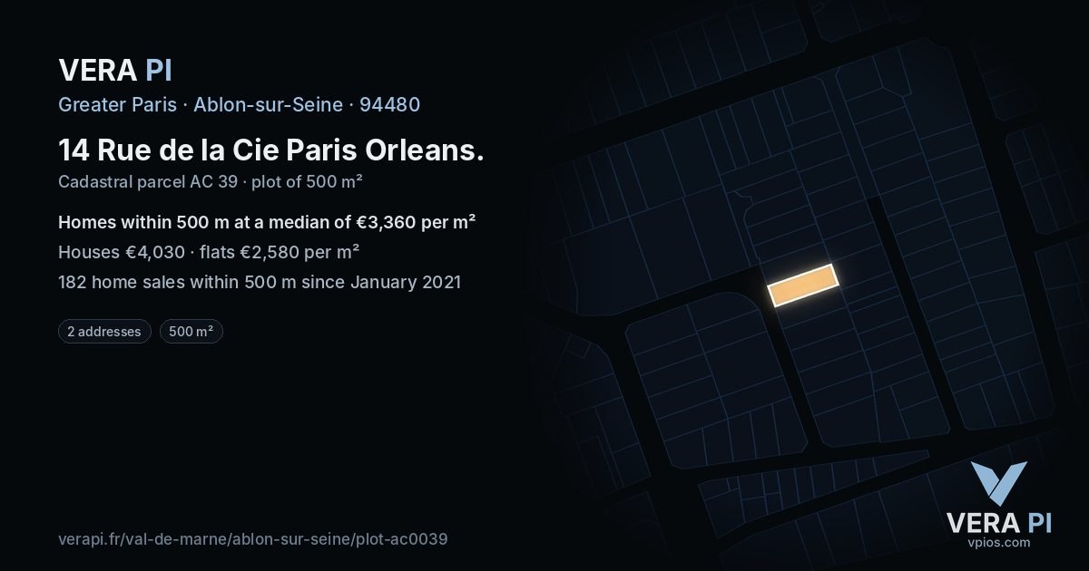 14 Rue de la Cie Paris Orleans, Ablon-sur-Seine at night – the plot lit, the parcels around coloured by the prices near them