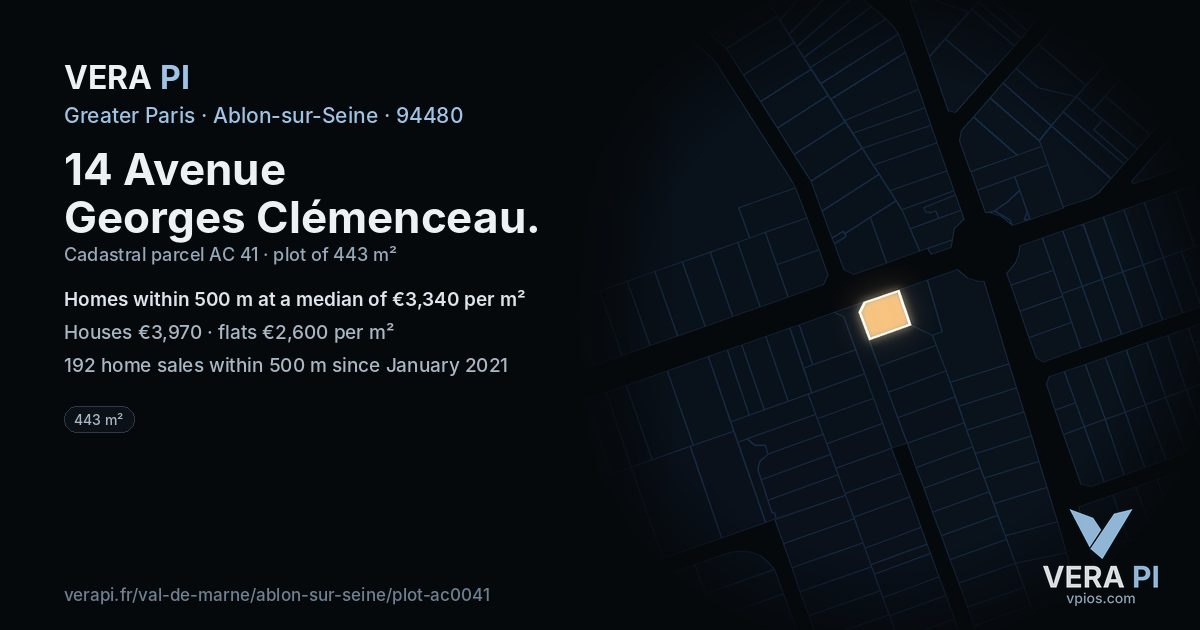 14 Avenue Georges Clémenceau, Ablon-sur-Seine at night – the plot lit, the parcels around coloured by the prices near them